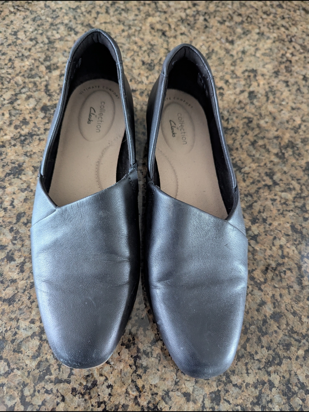 Clarks Black Leather Slip-On Flats